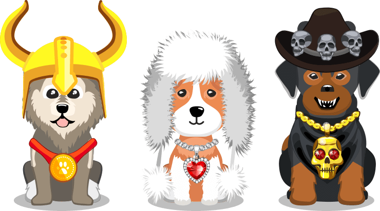 virtual crypto dogs with accessories